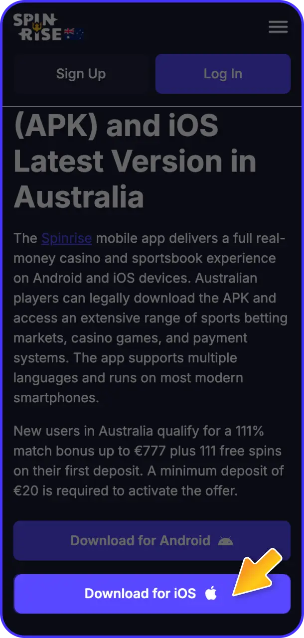 Open this page on Safari to access the official setup for the Spinrise app.