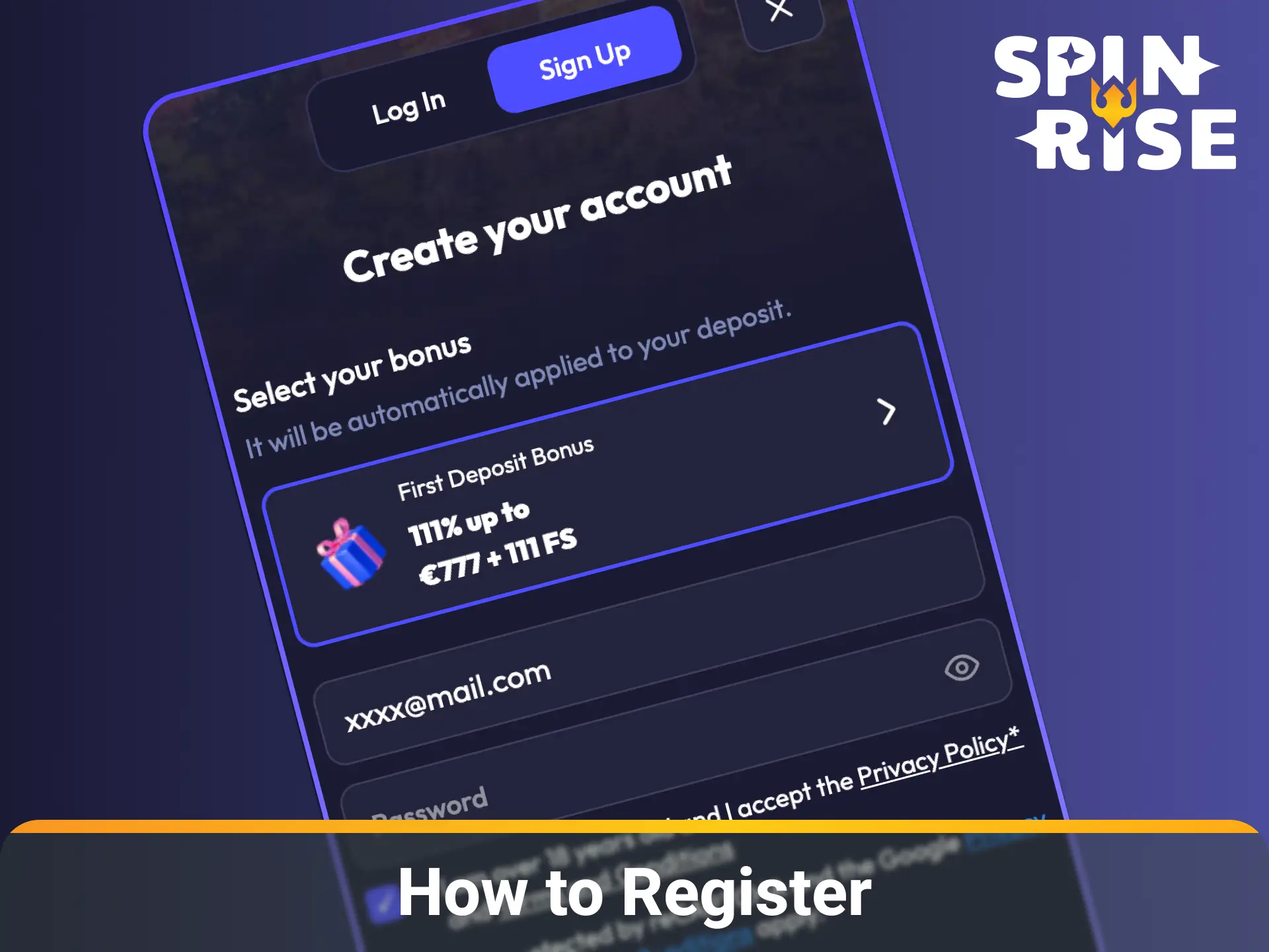 Complete quick sign-up steps to register a new account via the Spinrise app.