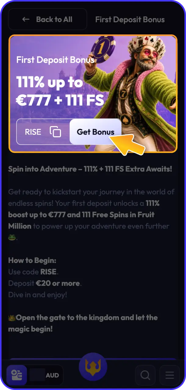 Claim your welcome bonus to boost your balance on your first real money session at Spinrise casino.