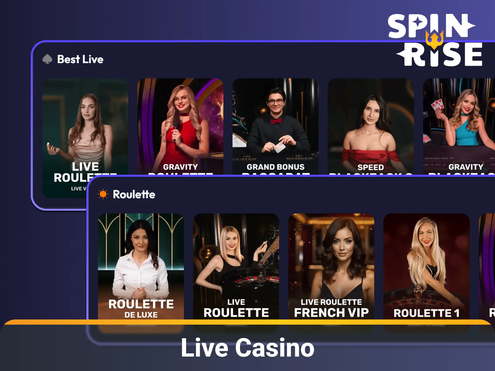 Experience real-time dealer games and tables at Spinrise Live Casino.