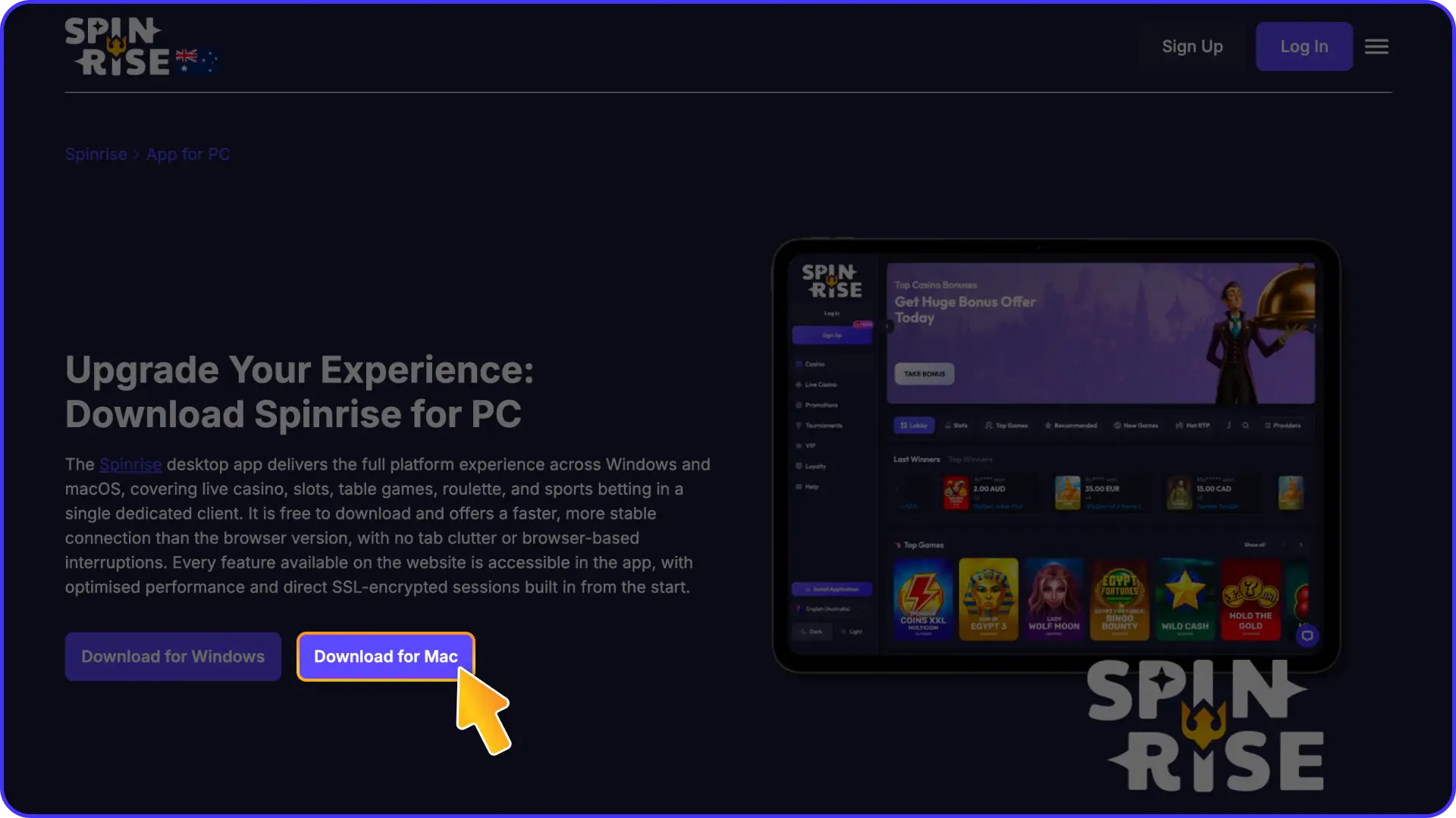 Click the download button to save the Spinrise app setup file to your desktop.