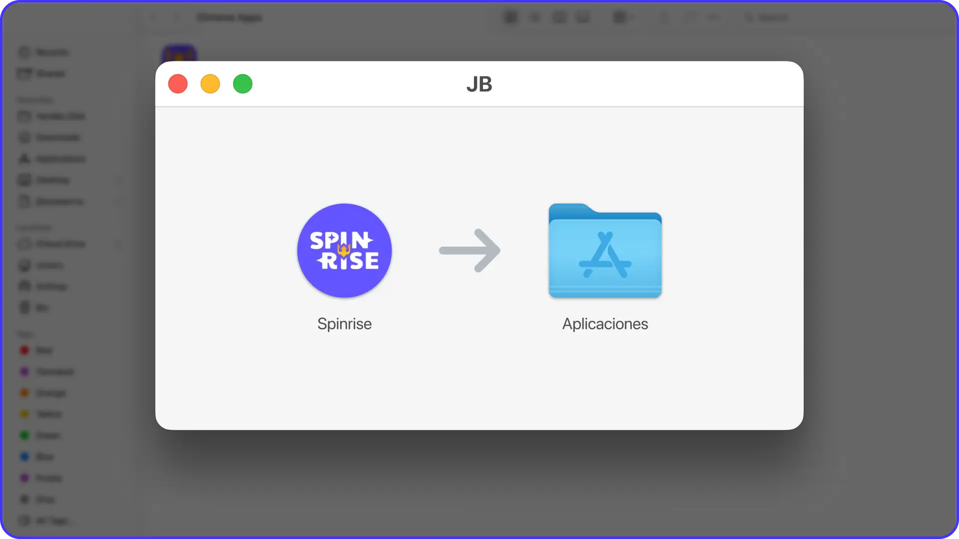 Drag the application icon to your Applications folder to install the Spinrise desktop app.