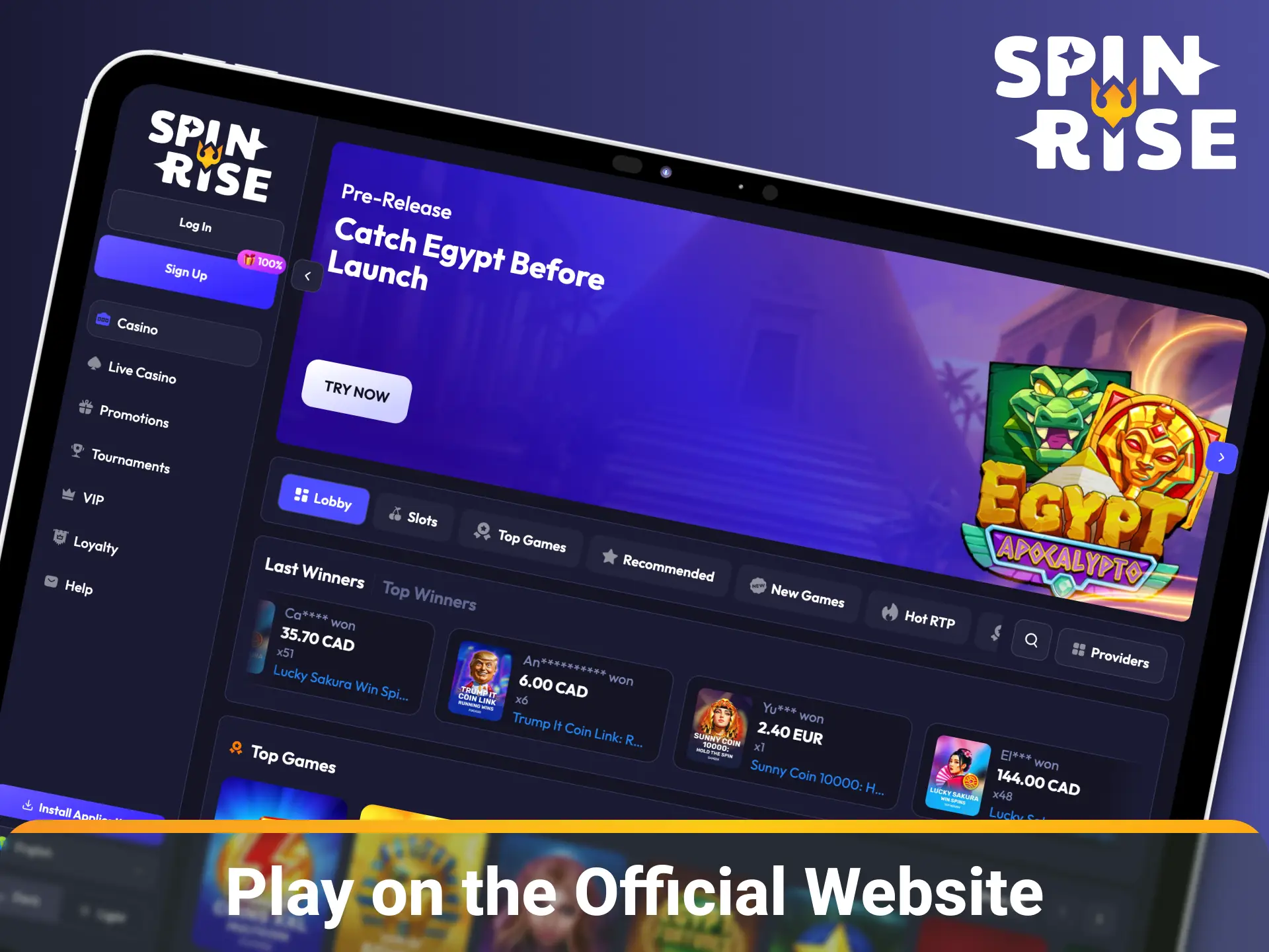 Enjoy instant access to the full casino game catalog directly through your desktop browser on the official Spinrise website.