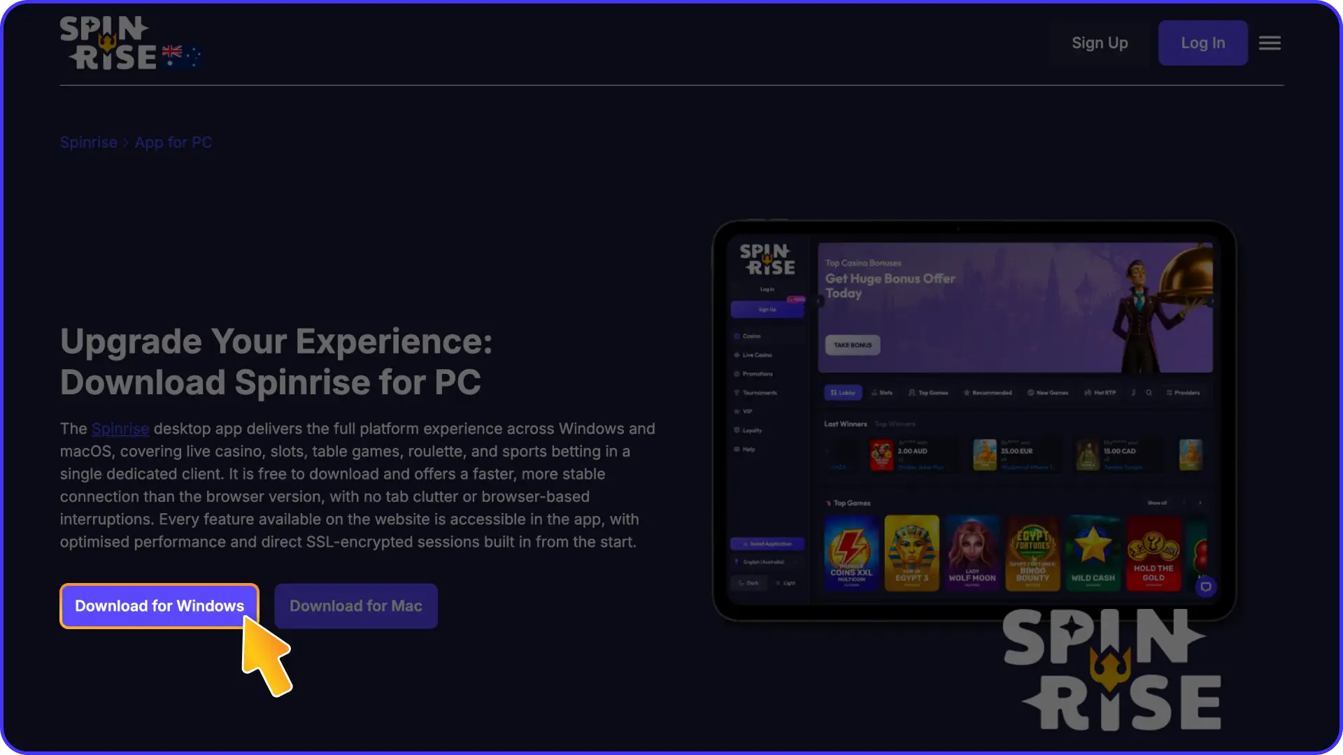 Click the download button to get the Spinrise app setup installer on your PC.