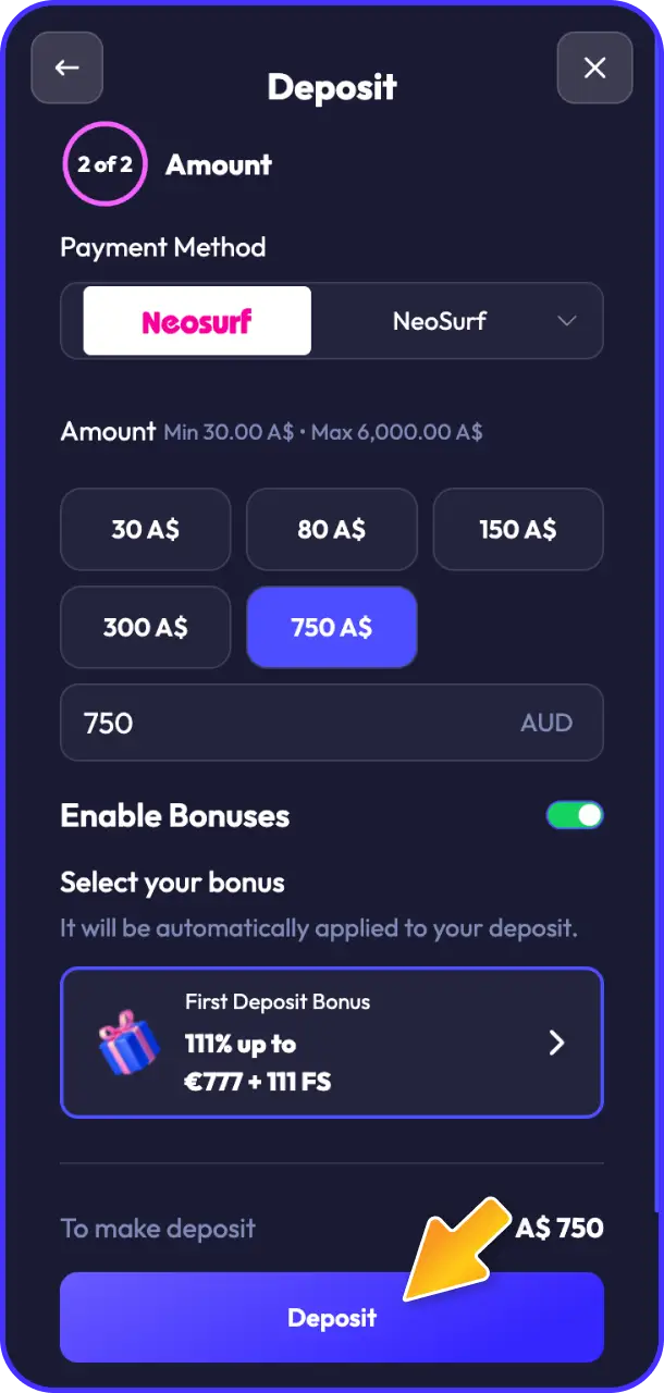 Make your first deposit to start playing for real money on Spinrise registration.