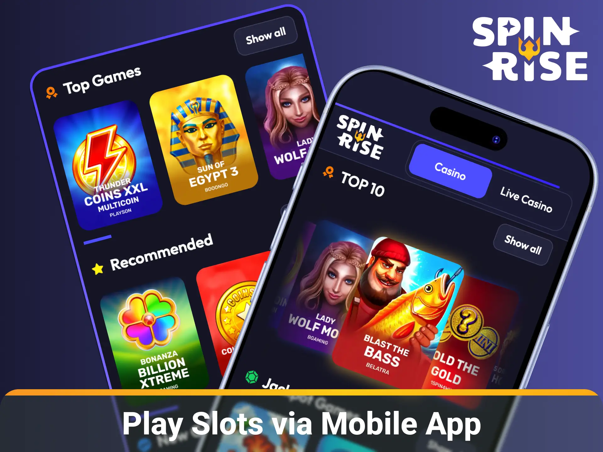 Download and use the mobile application to enjoy online slots on the go at Spinrise casino.